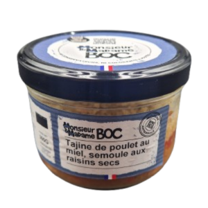 Tajine de poulet au miel, semoule aux raisins secs